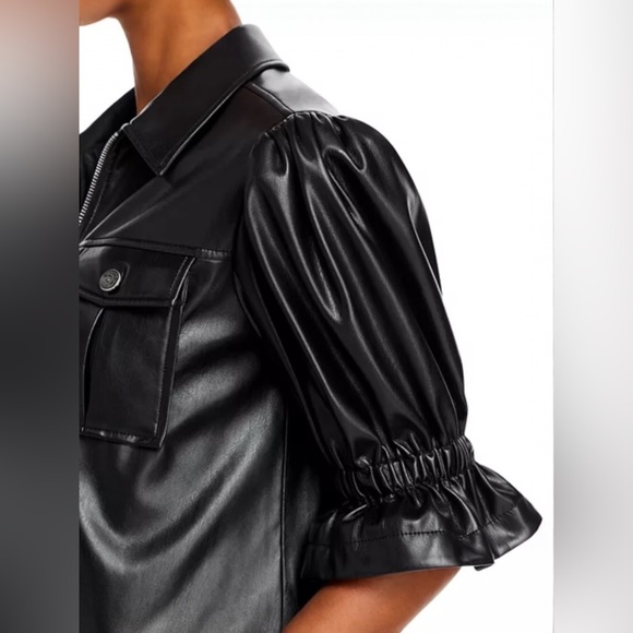 Like-New Cinq à Sept Women’s Faux Leather Puff Sleeve Jacket Size S in Black - Picture 3 of 8